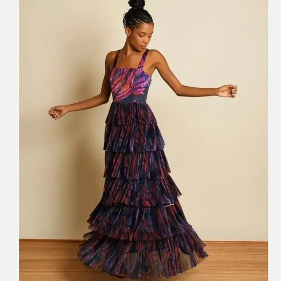 Anthropologie Vibrant Purple and Pink Tiered Maxi Dress - Picture 4 of 10